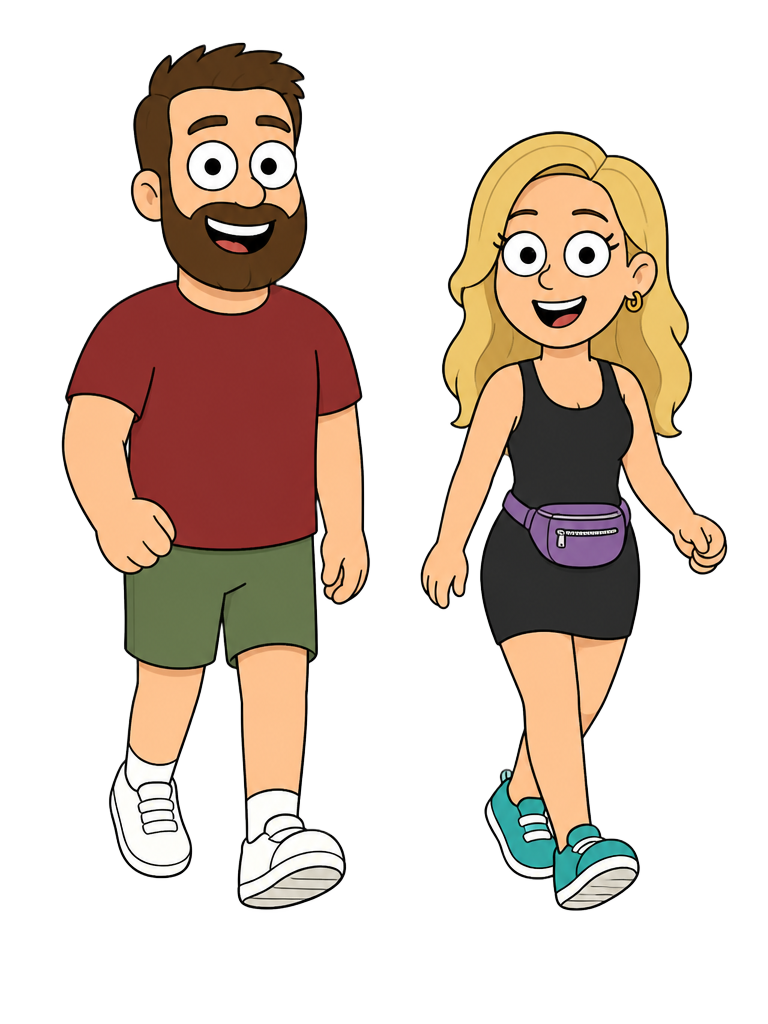 Ilustración de una chica y un chico caminando juntos